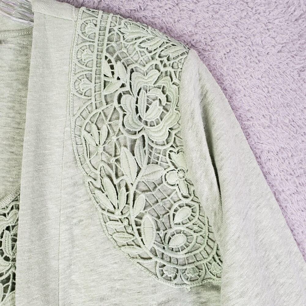 Chicos Cardigan Top Lace Linen Open Sweater Women’s Size 2 US Large L Green - Picture 4 of 10